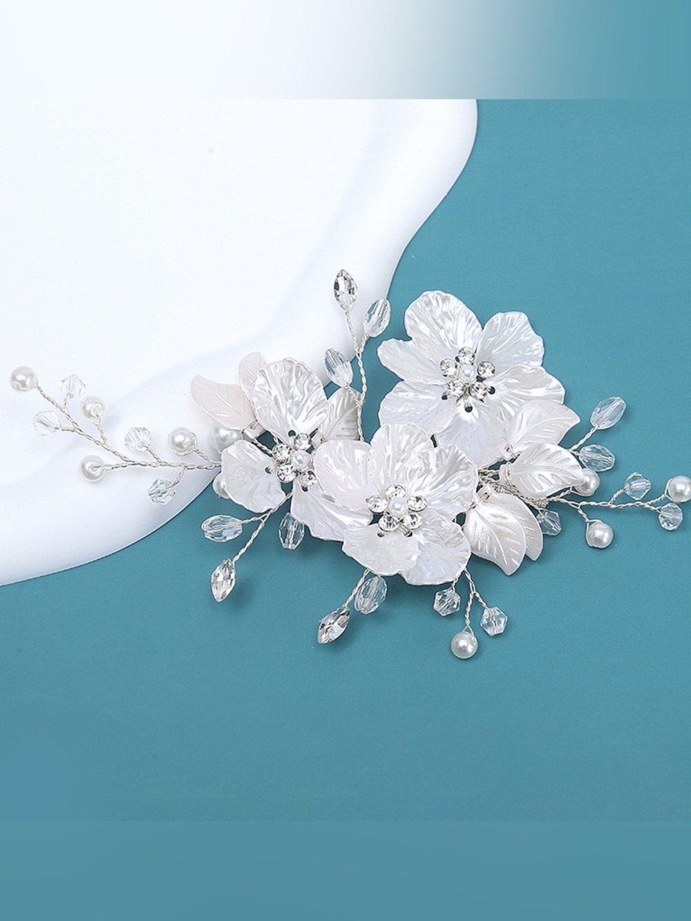 Anthropologie White Floral Crystal & Pearl Hair Vine